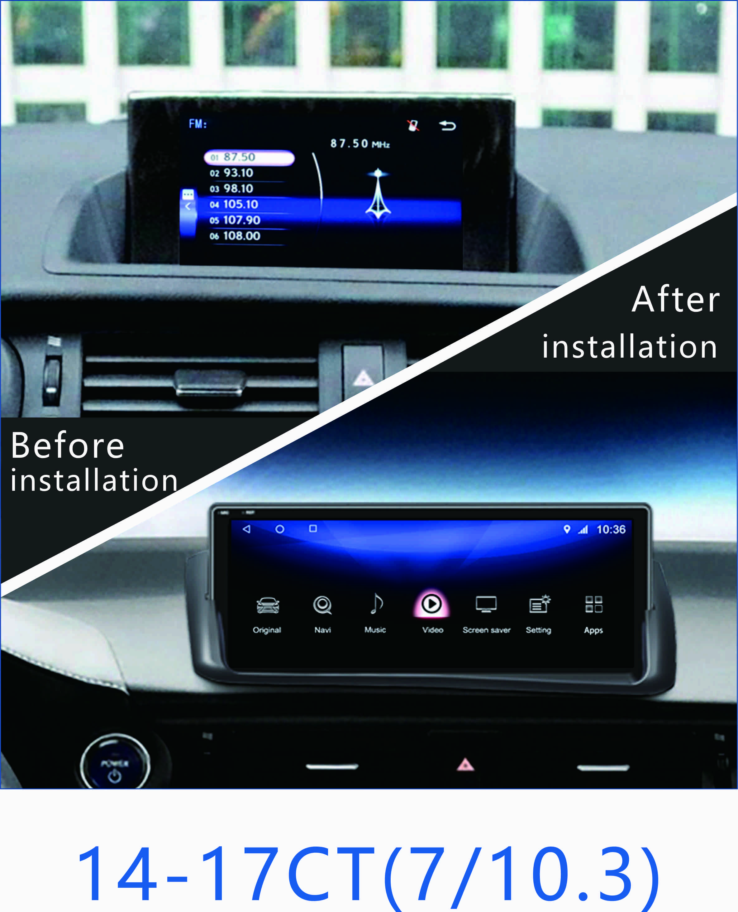 10.25" Android 13 Head Unit for Lexus CT 2012-2020 with Wireless CarPlay and OEM Fit