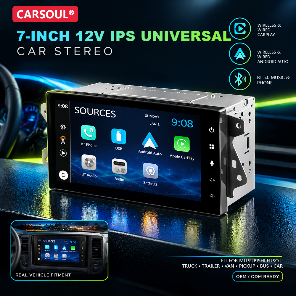 Custom 7 Inch Car Stereo for Mitsubishi FUSO Trucks &mdash; Right Hand Drive, Built to Fit